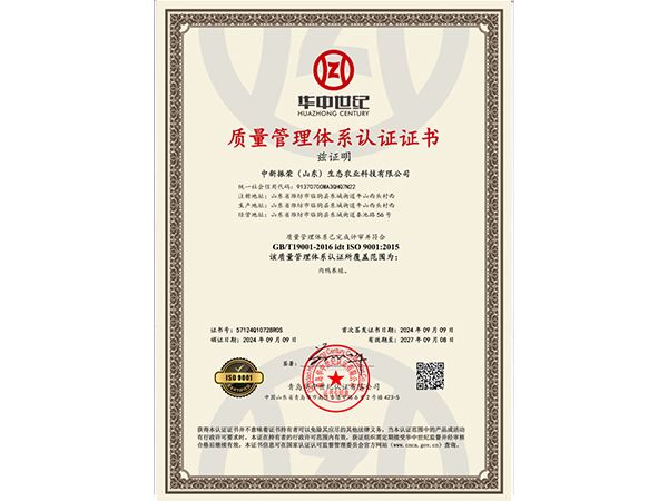 質量管理體系認證證書